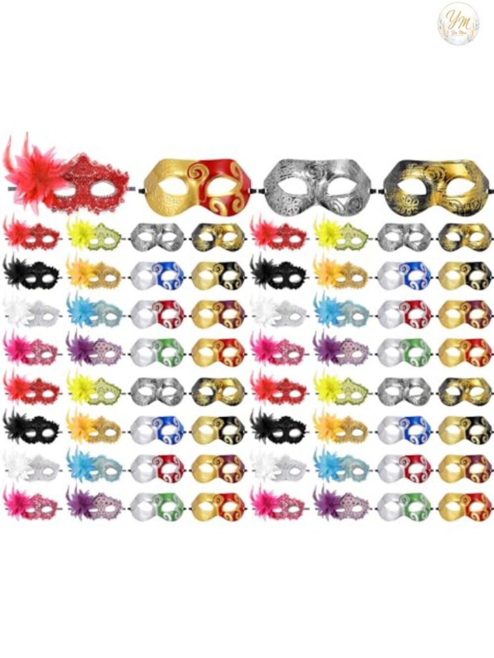 Masquerade Mask Set Artificial Leather and PVC 64 Piece Party Favors
